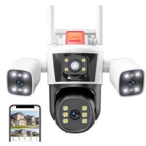 Cámaras para seguridad G555 en el hogar Cámara IP WiFi 6K de 12MP con tres lentes, vista panorámica, cámara IP PTZ for exteriores, seguimiento IA, protección de...