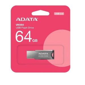 Memoria USB Adata 64GB 2.0 Color Plata con Negro (Modelo UV250)